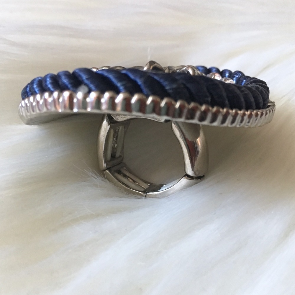 Statement Ring Blue Faux Stone Rope & Rhinestones - Picture 6 of 7